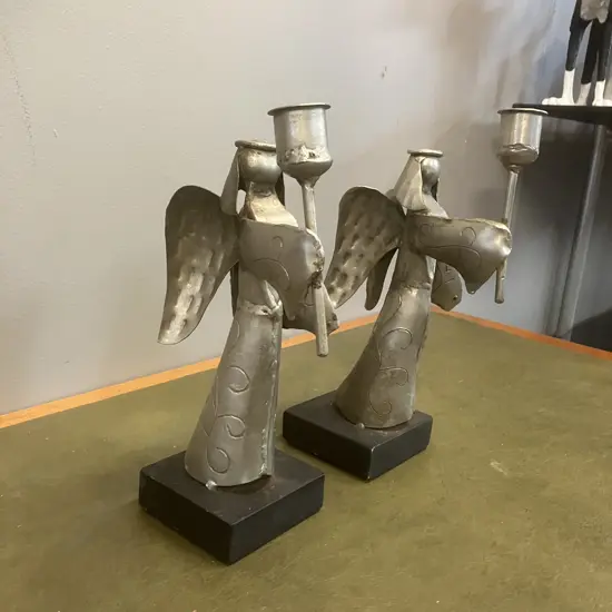 Pair of Metal Angel Candlesticks. H26cm