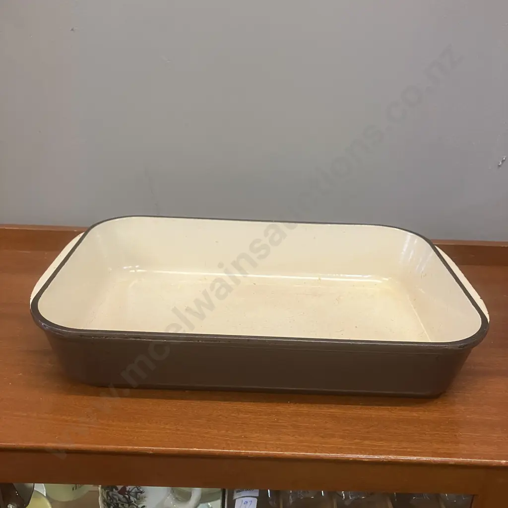 Vintage Le Creuset Large Brown Enamel Cast Iron Rectangular Roasting Dish - France. H7 W39.5 D26cm Image 1++