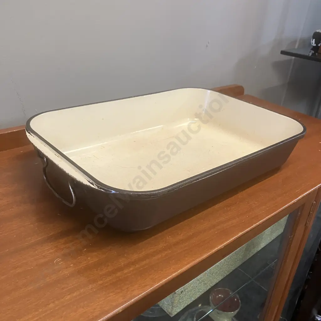 Vintage Le Creuset Large Brown Enamel Cast Iron Rectangular Roasting Dish - France. H7 W39.5 D26cm Image 1++