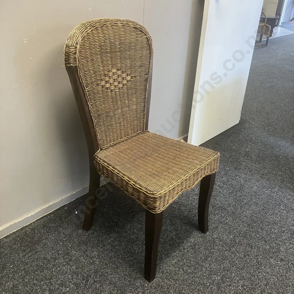 Vintage Rattan Wicker Highback Dining Chair (Back Loose) Image 1++