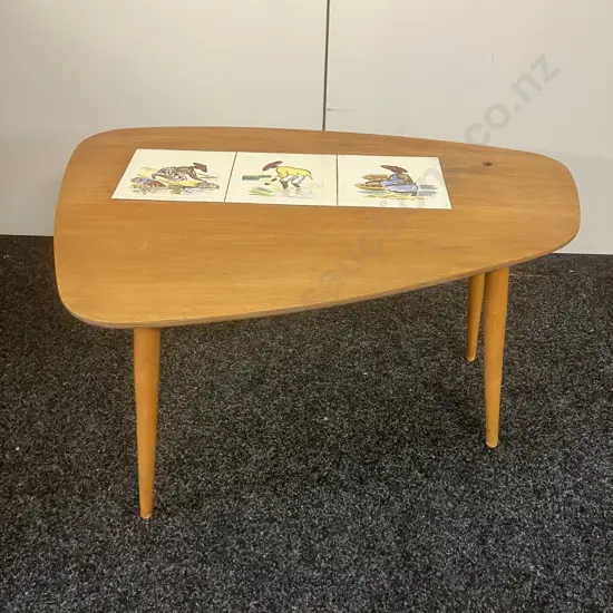 Mid Century Oval Occasional Table With 1960s Hand Painted Tiles