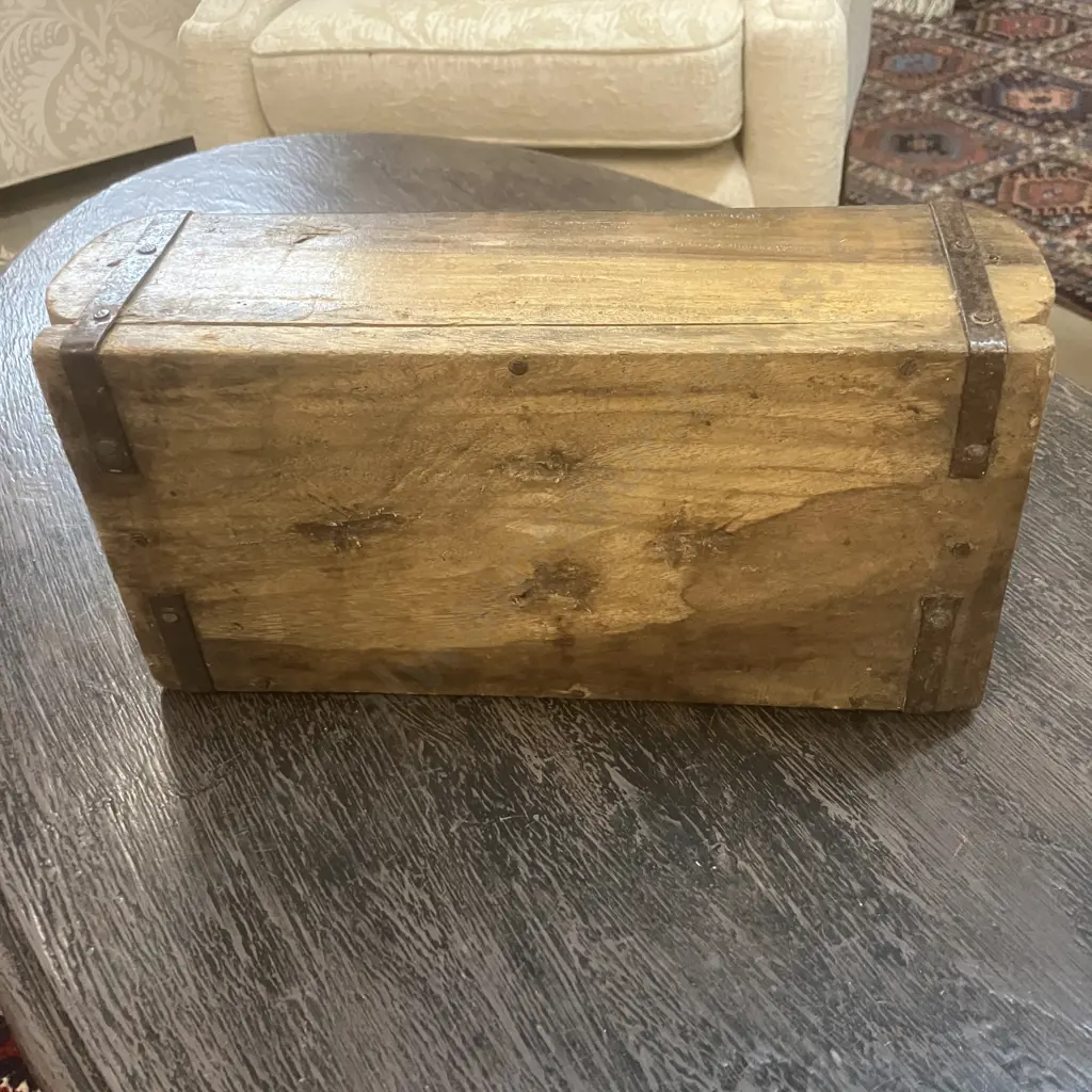 Vintage Wooden Brick Mould With Steel Bindings. H9.5 W32 D15.5cm Image 1++