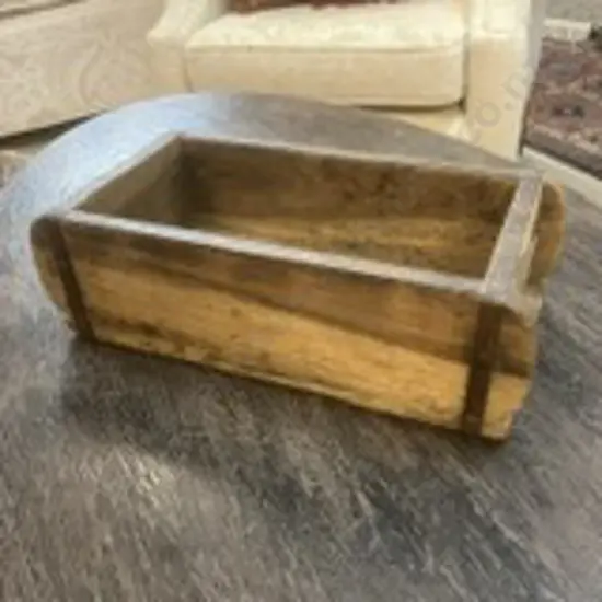 Vintage Wooden Brick Mould With Steel Bindings. H9.5 W32 D15.5cm