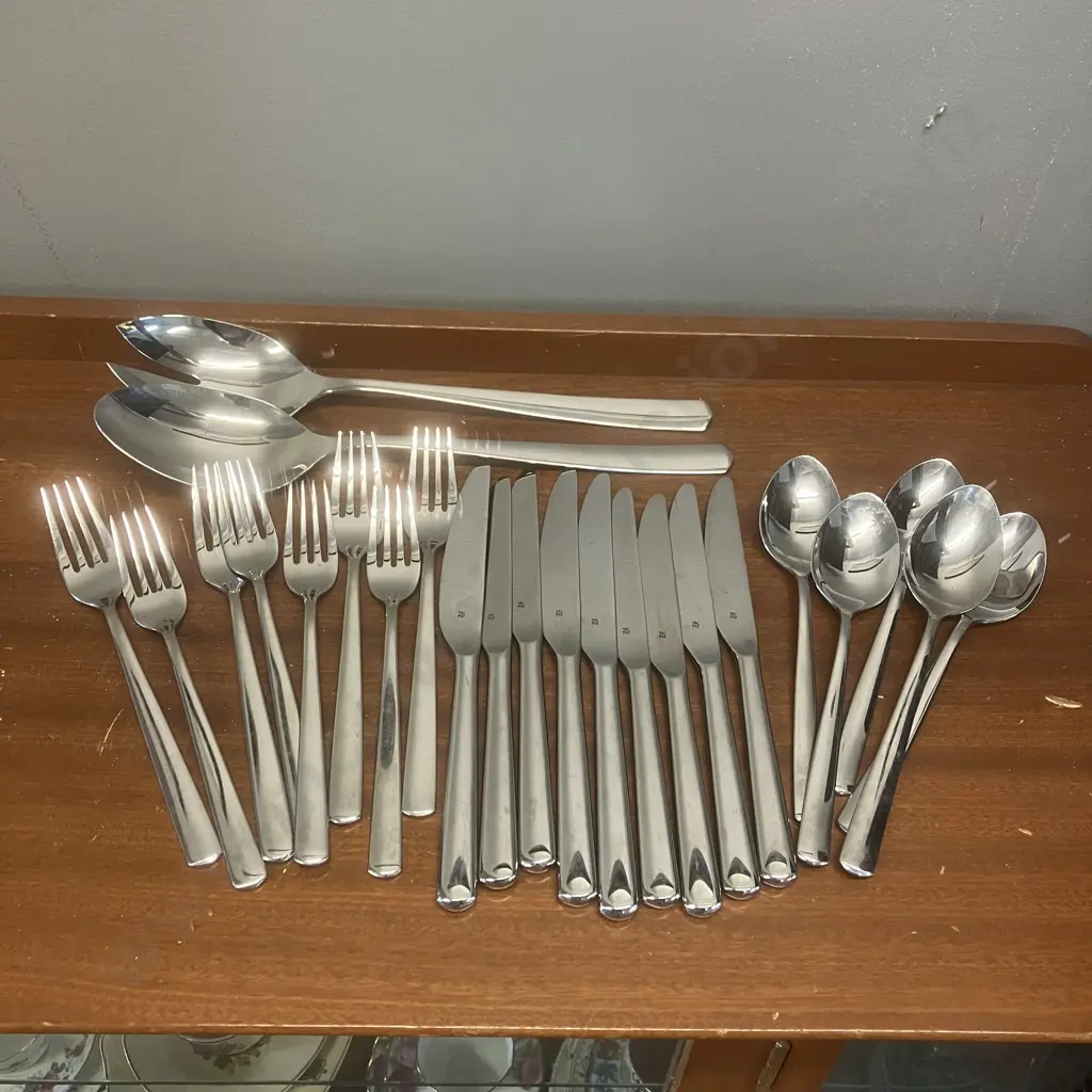 WMF Boston Assorted Cutlery x 26 & Pair of Serving Spoons. Cromargan Stainless Steel Image 1++