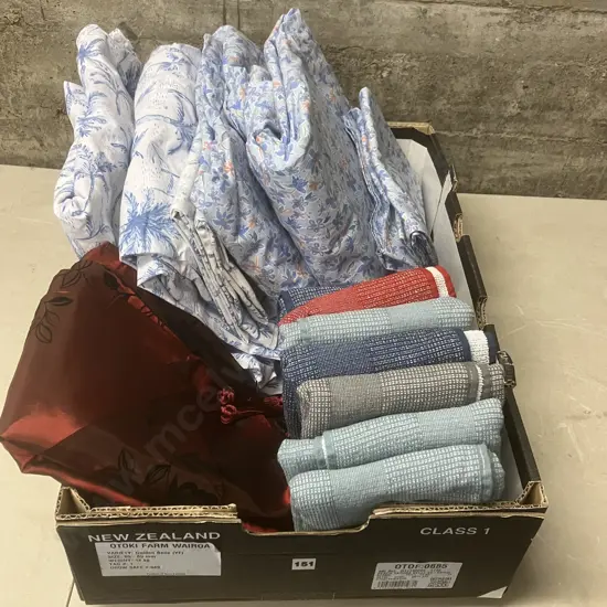 Box lot Bedding, Linen Etc