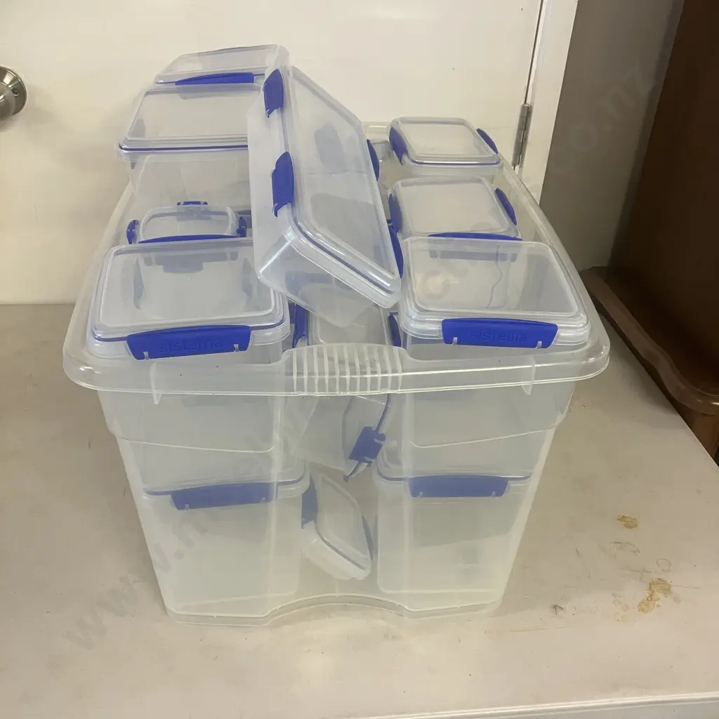 Assorted Sistema Plasticware With Lids In Clear Bin Image 1++