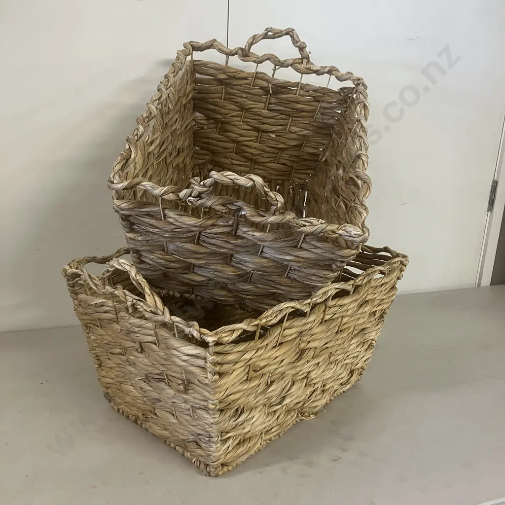 Pair of Woven Water Hyacinth Double Handled Baskets. H32 W53 D37cm Image 1++