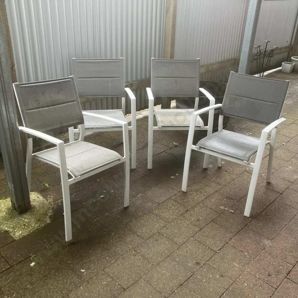Set of White & Grey Armed Outdoor Stacking Chairs Image 1++