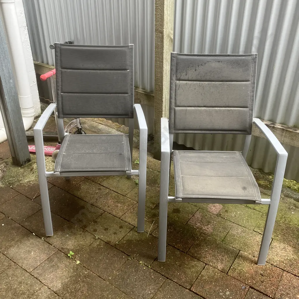 Pair of Black & Grey Armed Outdoor Stacking Chairs Image 1++