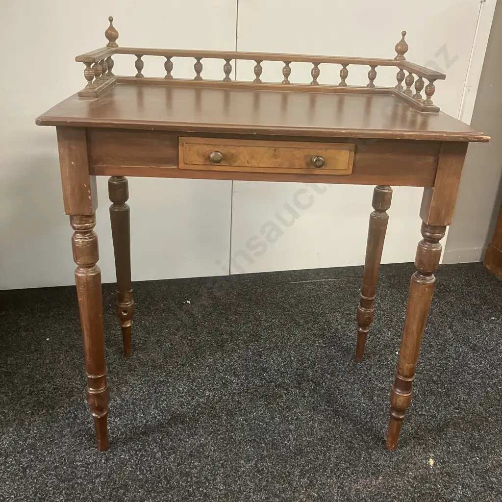 Antique Side Table With Single Drawer, Turned Legs. H90 W76 D44cm Image 1++