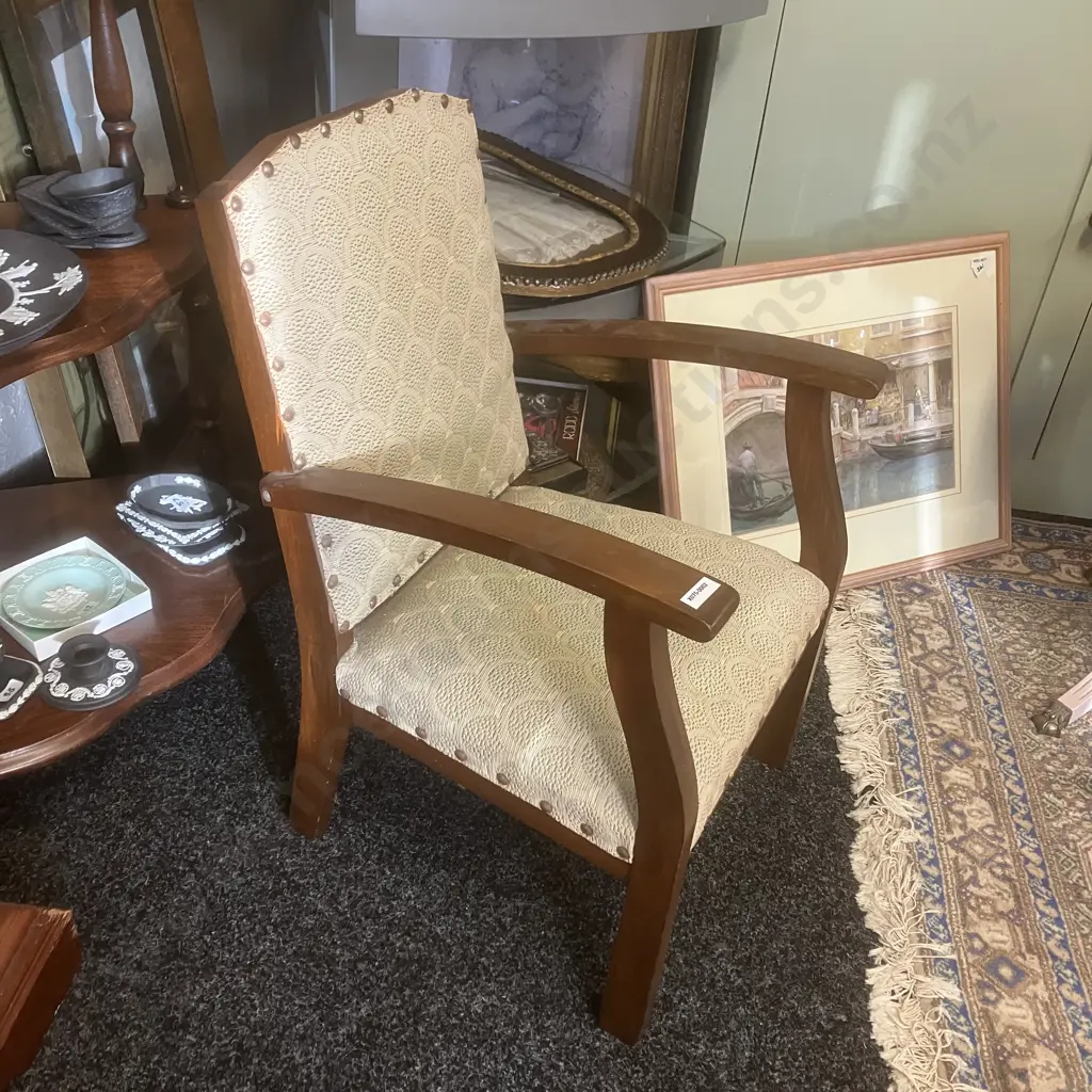 Vintage / Antique Kids Armchair With Metal Domed Upholstery. 65 x 41.5cm Image 1++