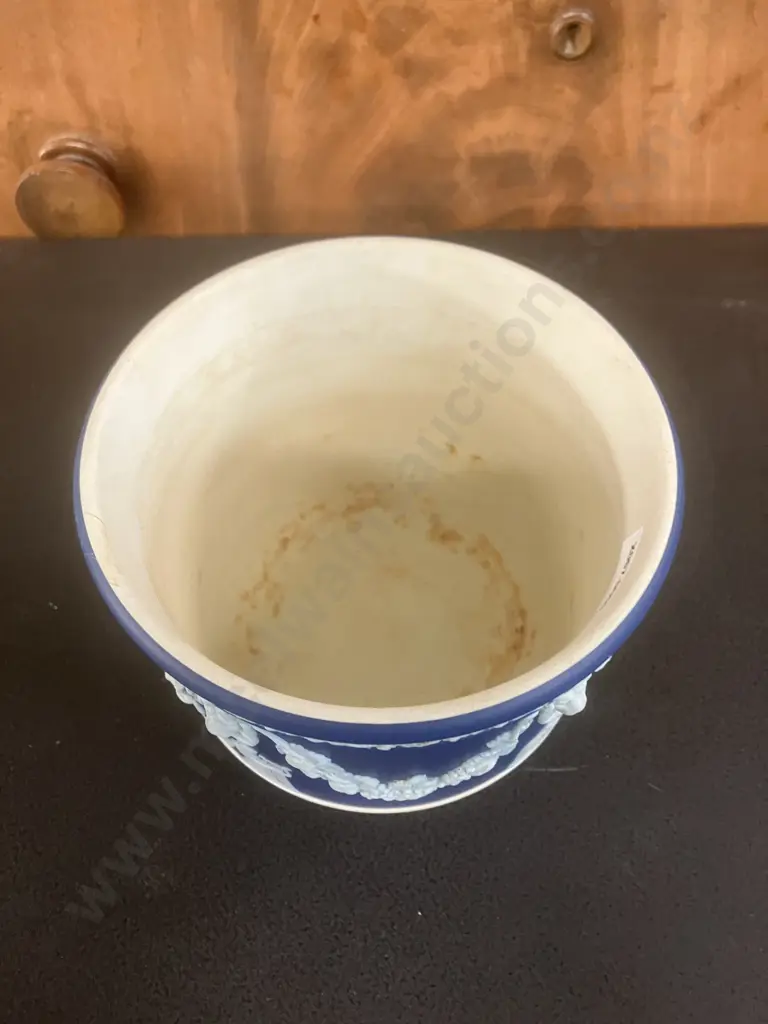 Antique Wedgwood Dark Blue Dip Jasperware Jardiniere Cache Pot. c1890. 14 x 16cm Image 1++