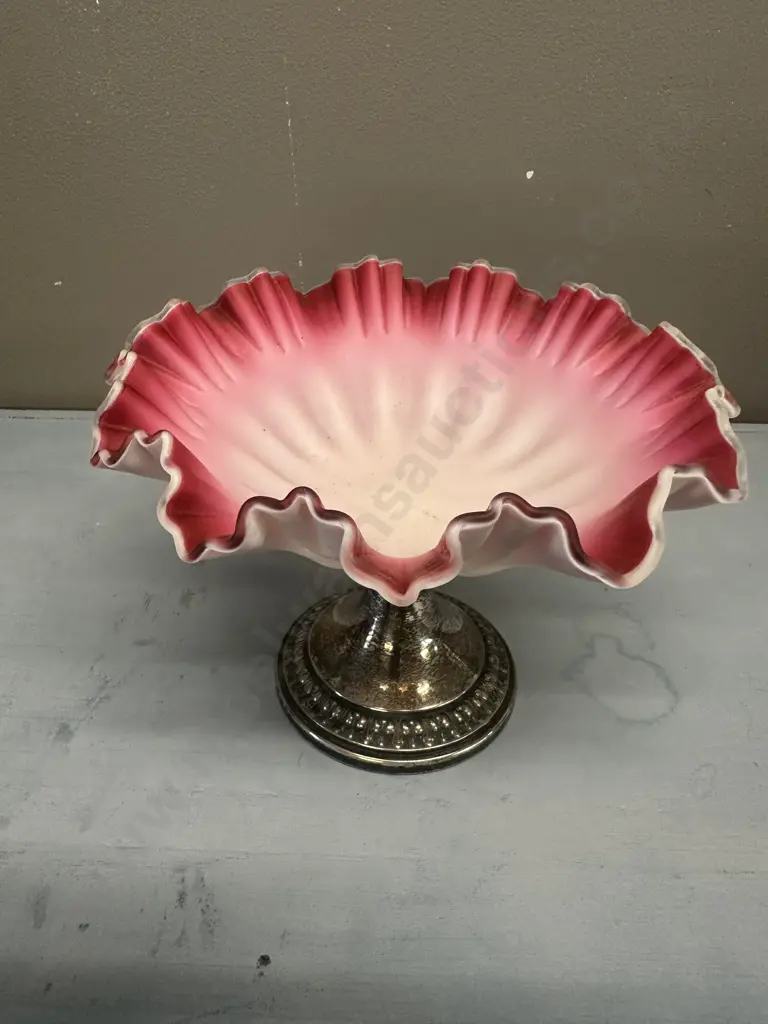 Antique Victorian Glass Compote Silver Plated Base Image 1++