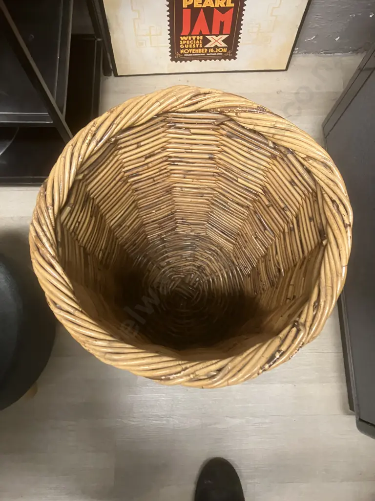 Vintage Lidded Cane Hamper H62cm. Image 1++