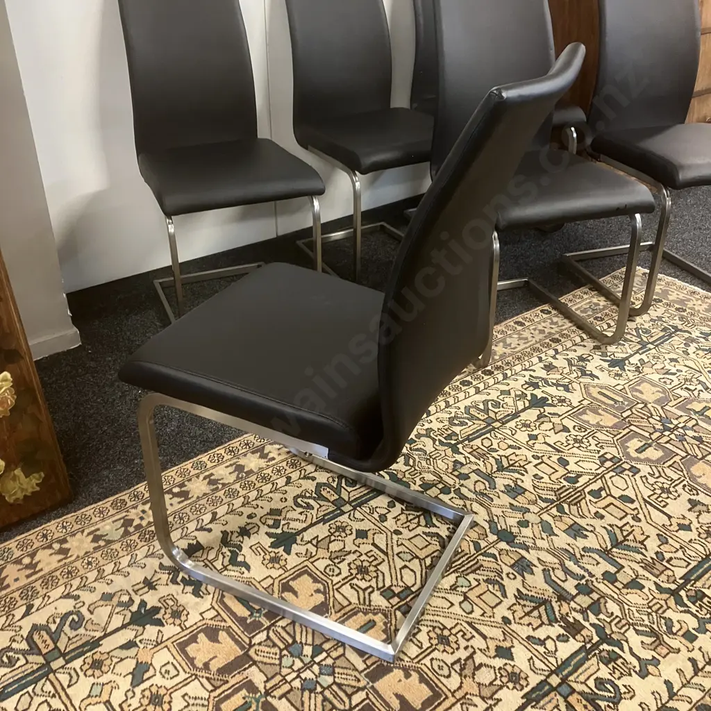 Black Glass Topped Rectangular Dining Table With 6 Black Leather Effect High Back Cantilever Chairs. H76 W180 D100cm Image 1++