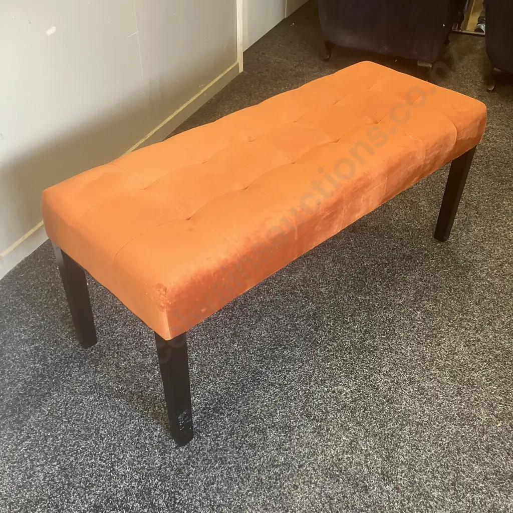 Orange Velvet Bench With Black Legs. H45 W105.5 D41cm Image 1++