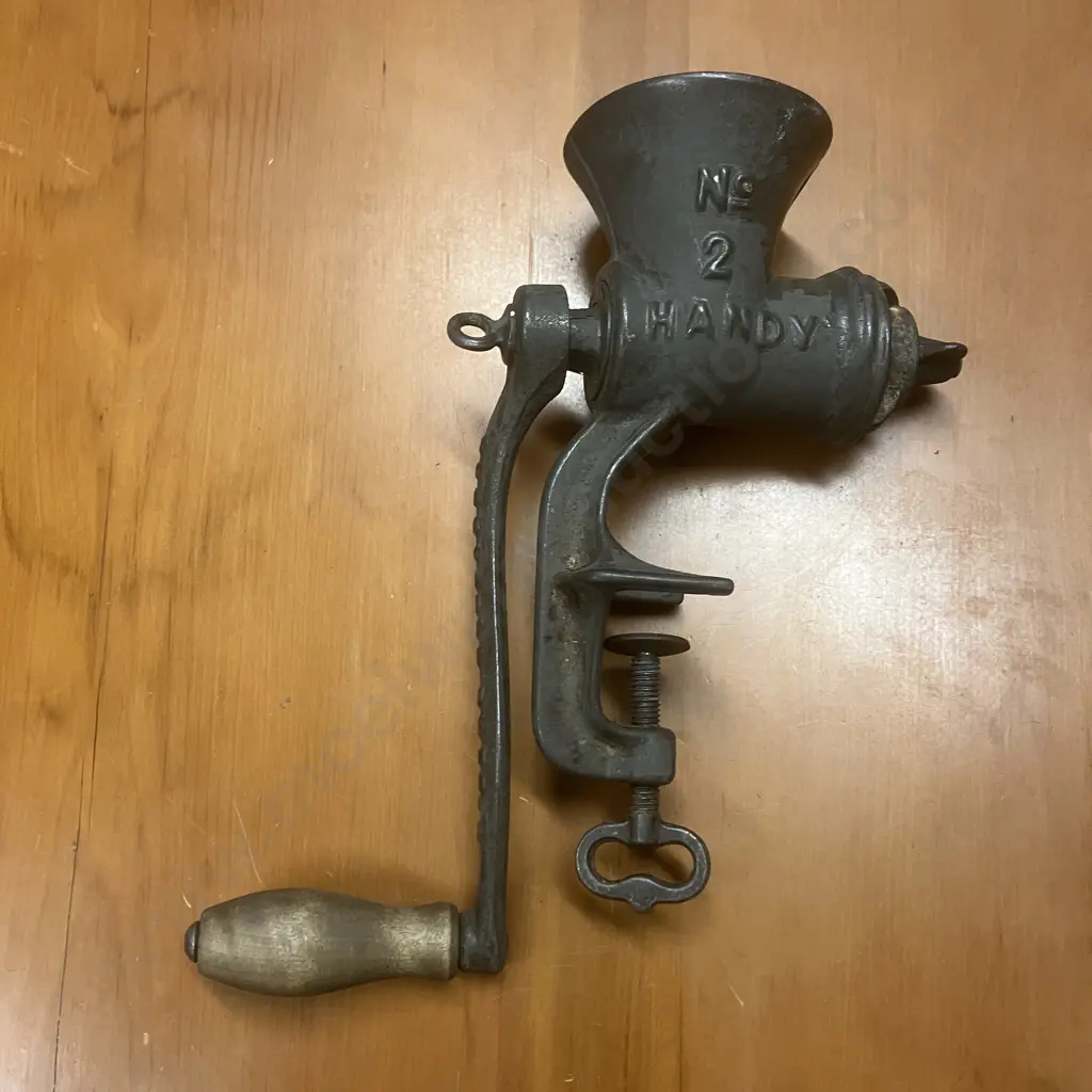 Vintage Husqvarna Sweden Meat Grinder No 2 Handy Cast Iron With Wooden Handle Image 1++