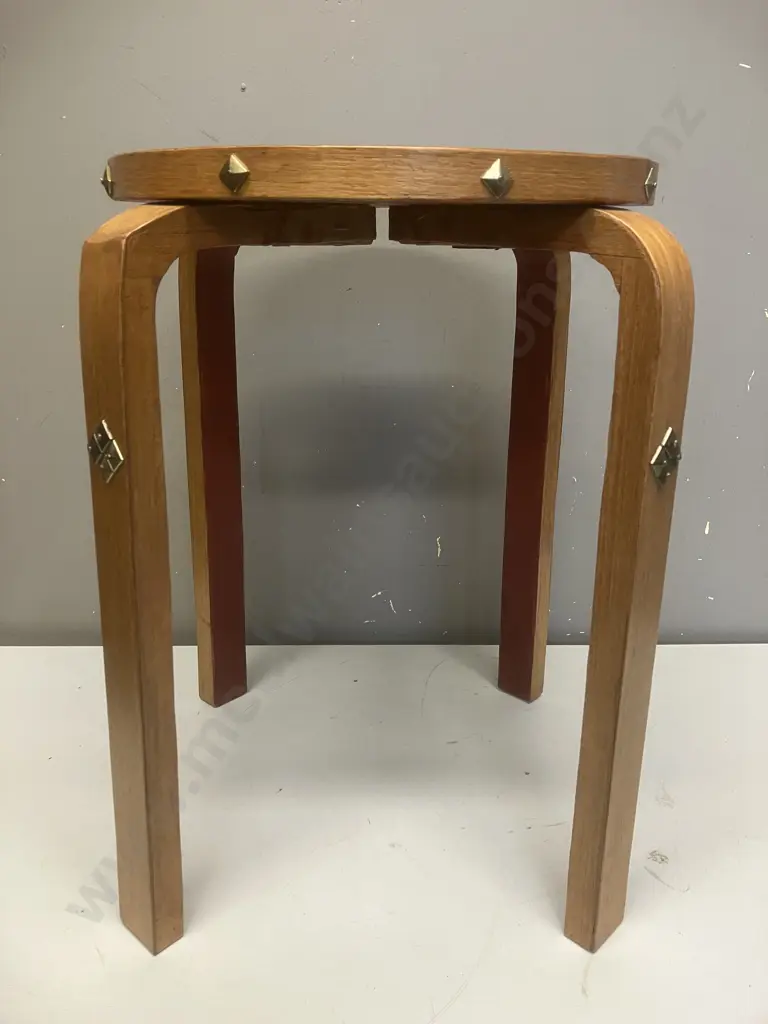Wooden Stool With Metal Stud Details. 45.5 x 30cm Image 1++