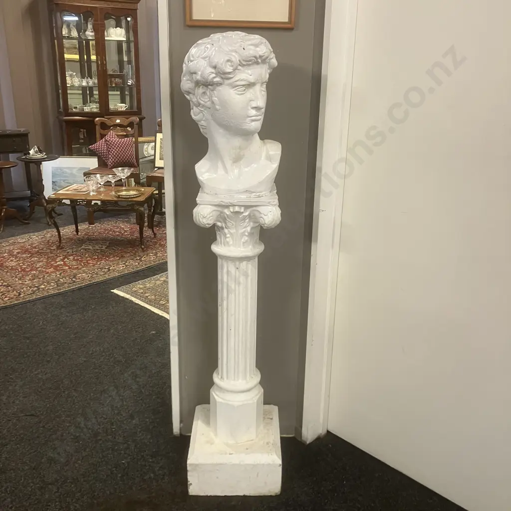 Concrete Bust of Michelangelo's David On Concrete Pedestal. H143cm Image 1++