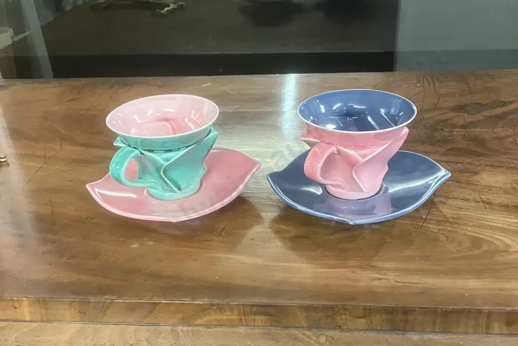 Pair of Bob Steiner Cups & Saucers, 1980's (Signature To Base c1984 -1986) Image 1++