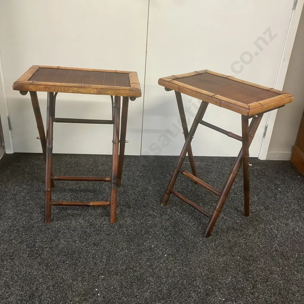 Pair of Bamboo Folding Side Tables. H67 W49 D33cm Image 1++