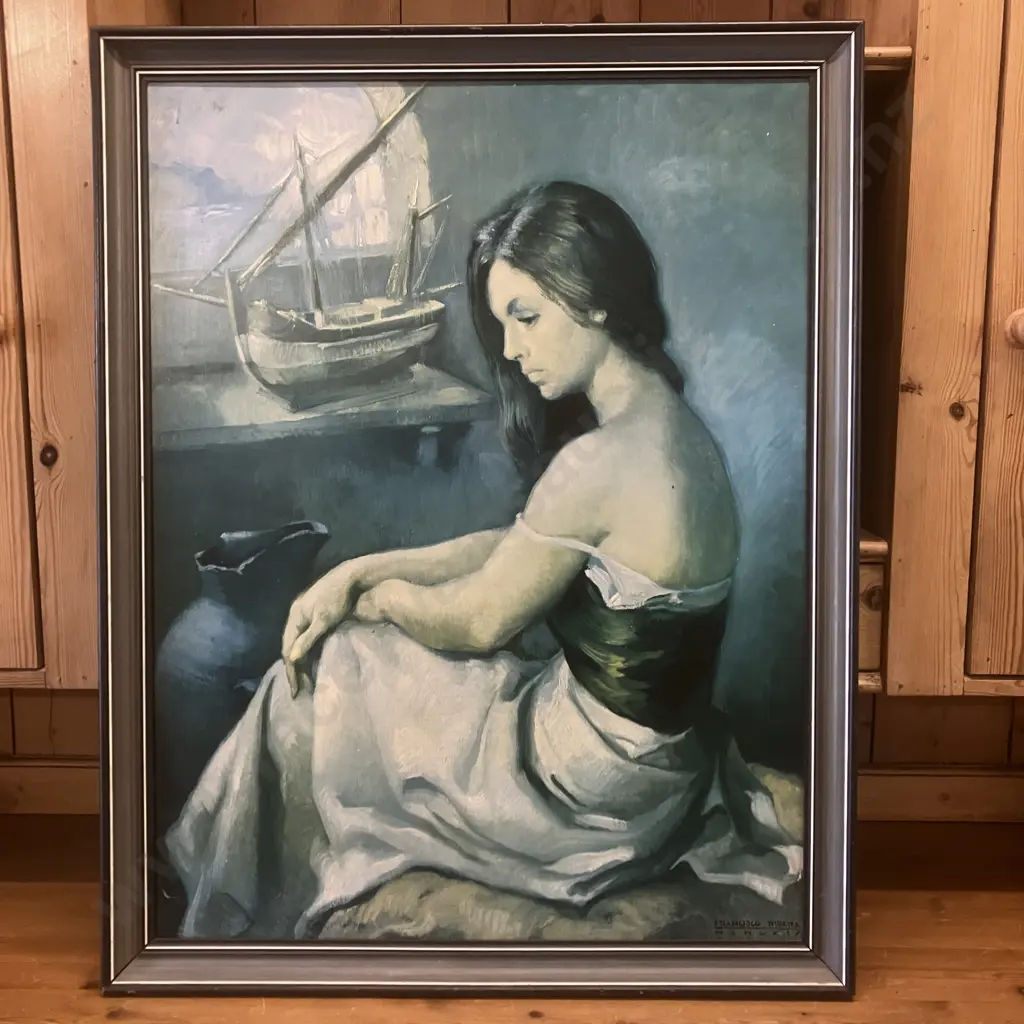 Vintage Framed Print "Contemplacion" Oleo De Francisco Ribera. 80 x 63cm Image 1++
