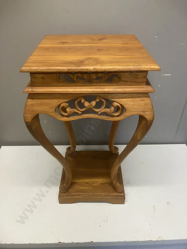 Teak Oriental Plant Stand Display Table. H58 W35 D34.5cm Image 1++