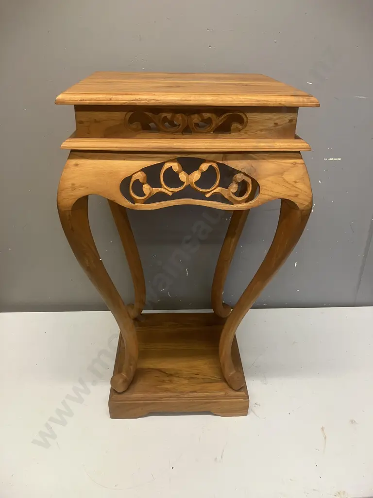 Teak Oriental Plant Stand Display Table. H58 W35 D34.5cm Image 1++