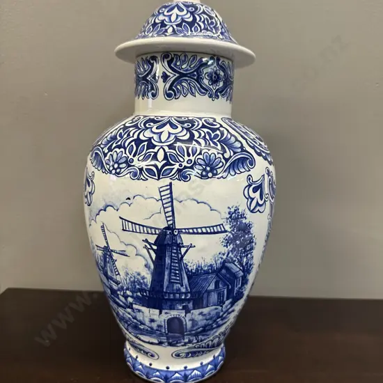 T.Delfts Blue & White Porcelain Lidded Ginger Jar H38cm.