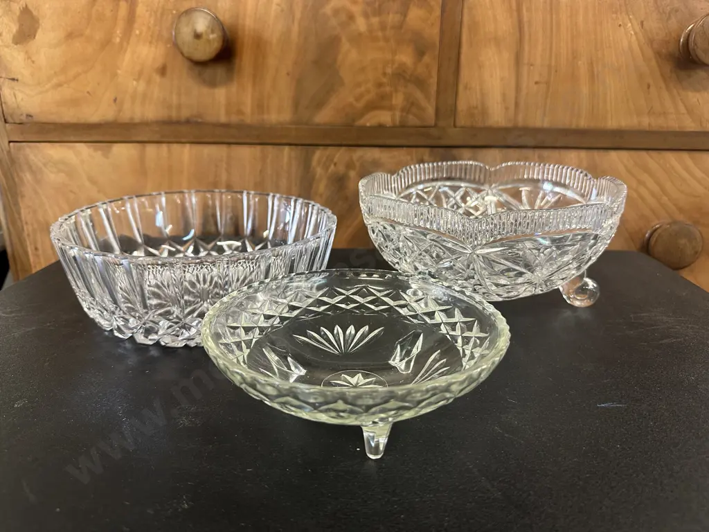 Assorted Crystal Bowls Including Tri Footed Image 1++