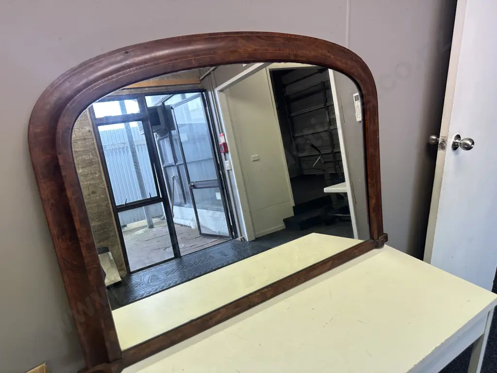 Mahogany Inlaid Arched Overmantel Framed Wall Mirror H75,W48cm Image 1++