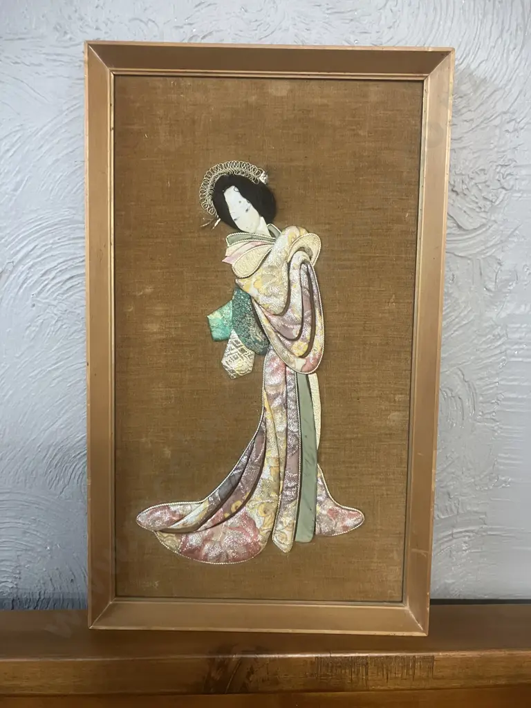 Vintage Oshie Artwork - Framed Japanese Silk Brocade Art. 51 x 30.5cm Image 1++