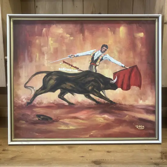 Vintage Bullfighting Original Oil Painting Signed Dean. 54 x 64.5cm