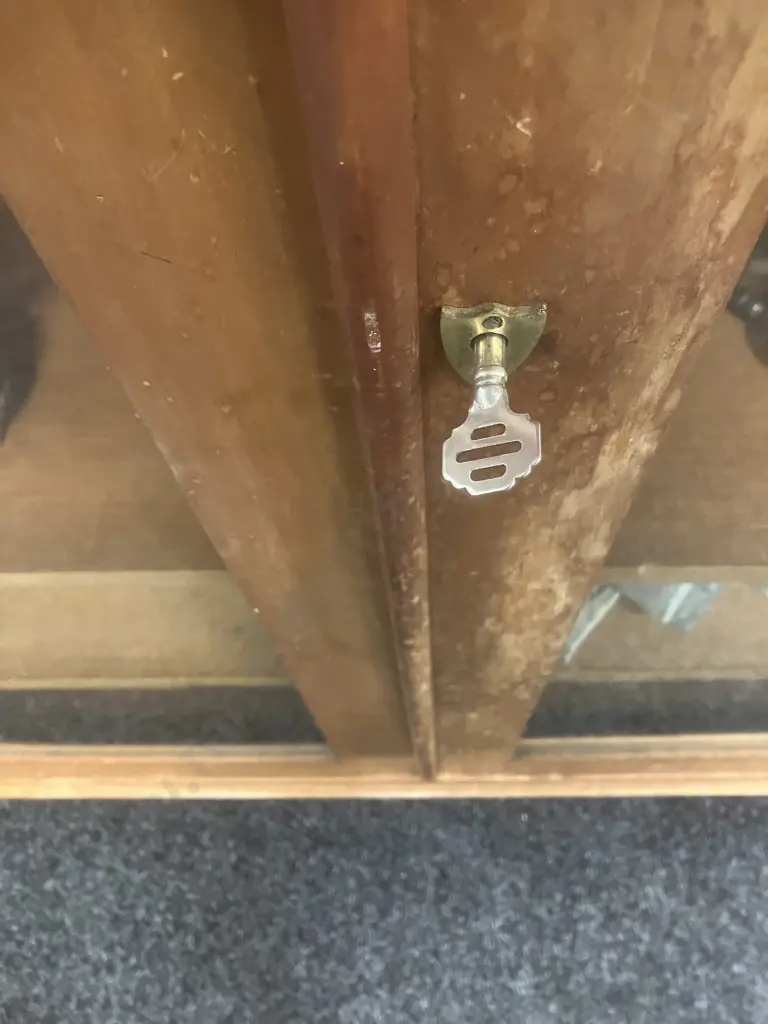 Antique Glazed Double Door Display Cabinet With Key. H141 W129 D32cm Image 1++