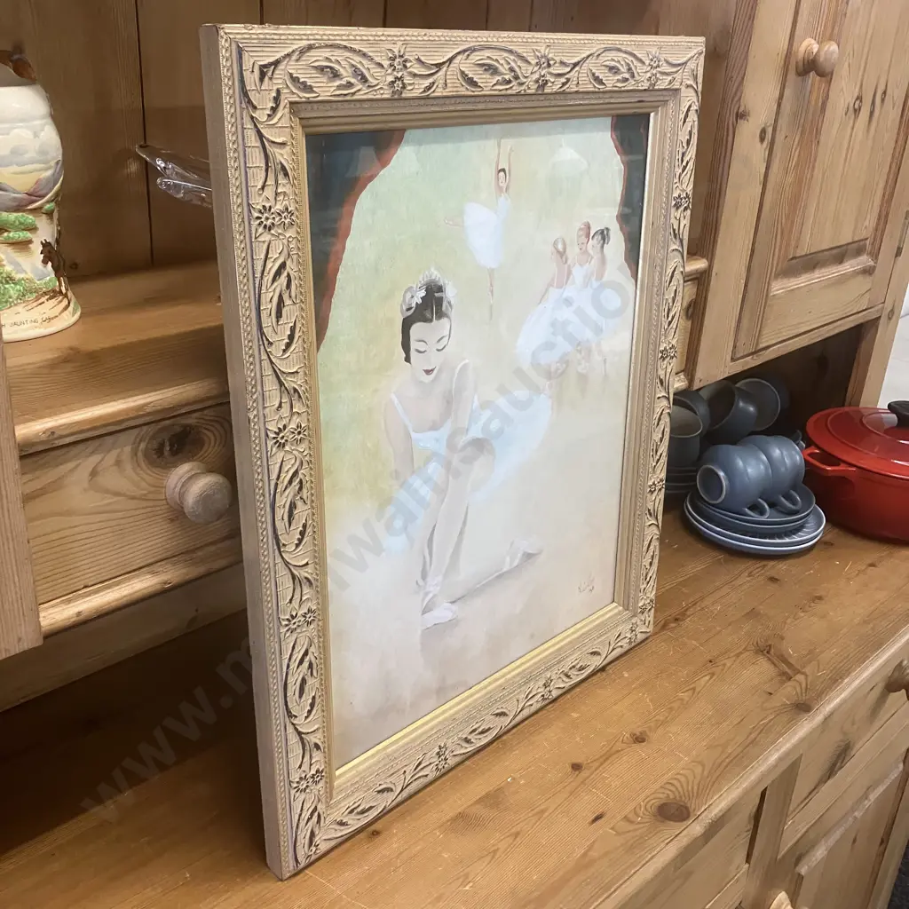 N. Currie '50 Ballerina Painting In Detailed Frame, Signed. 57 x 46.5cm Image 1++