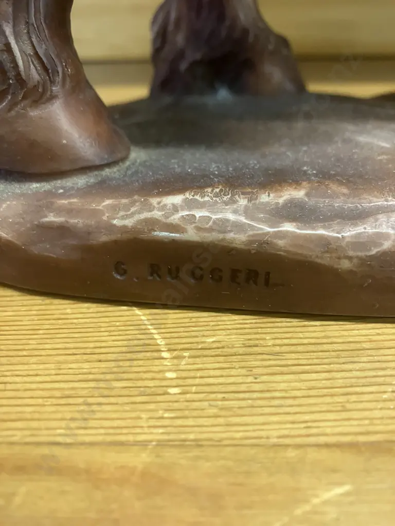 G. Ruggeri Sculpture of Two Horses Fighting. 30 x 38cm Image 1++