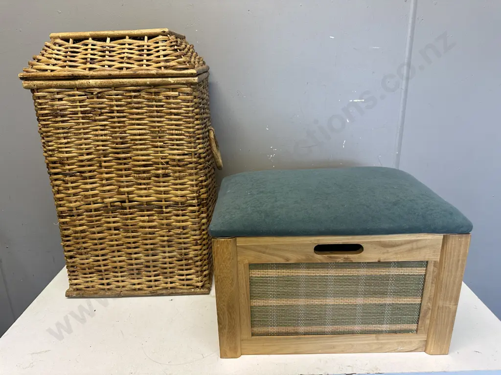 Cane laundry Hamper & Storage Bin With Padded Top Image 1++