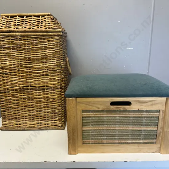 Cane laundry Hamper & Storage Bin With Padded Top