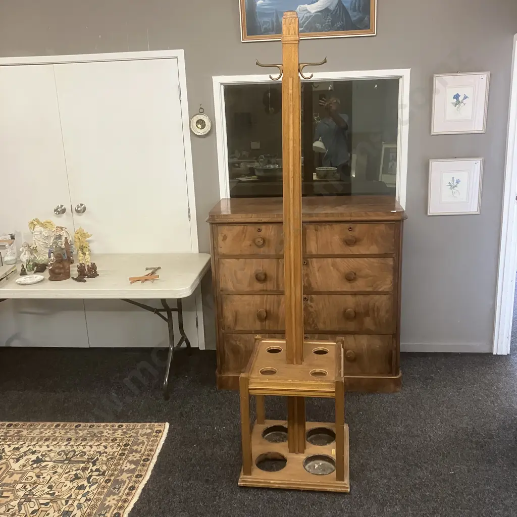 Vintage Oak Coat & Umbrella Stand With Wooden Coat Hangers. 207 x 50.5cm Image 1++