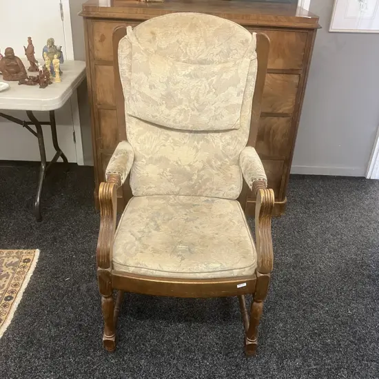 Vintage Art Deco Oak Armed Chair (Fabric As Found)