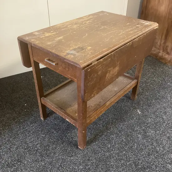 Art Deco Oak Tea Trolley With Drawer (Not Mobile). H60 W71 D47cm