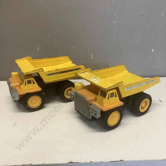 Pair of Rare Vintage Kai Yip Pressed Steel KY Giant Load GL-190 Mining Dump Trucks. 13 x 24.5cm