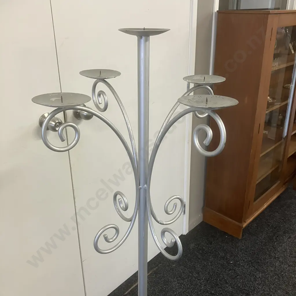 5 Candle Pedestal Candleabra Painted Silver. 139.5 x 42cm Image 1++