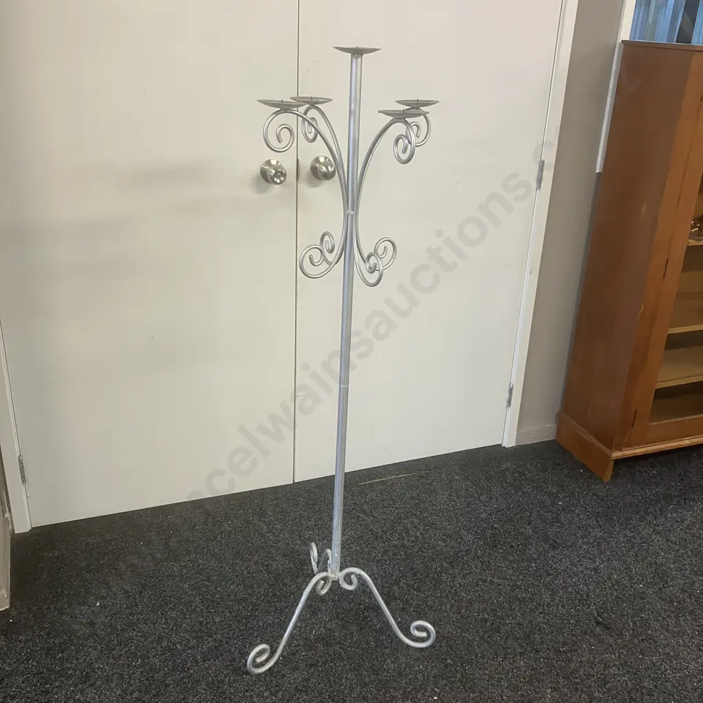 5 Candle Pedestal Candleabra Painted Silver. 139.5 x 42cm Image 1++