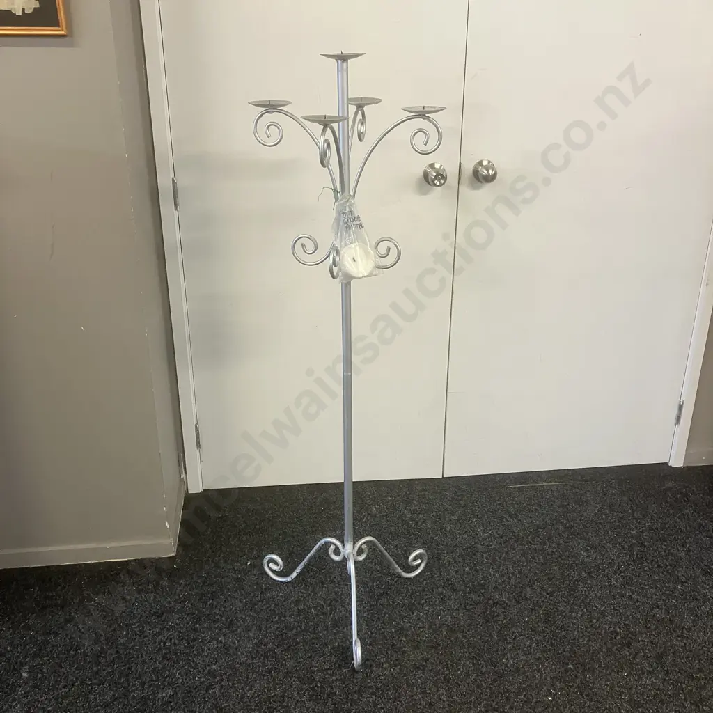 5 Candle Pedestal Candleabra Painted Silver. 139.5 x 42cm Image 1++