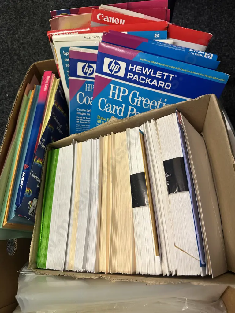 Box Lot Of Stationary Items Including Coated Paper, Envelopes, Labels Etc Image 1++