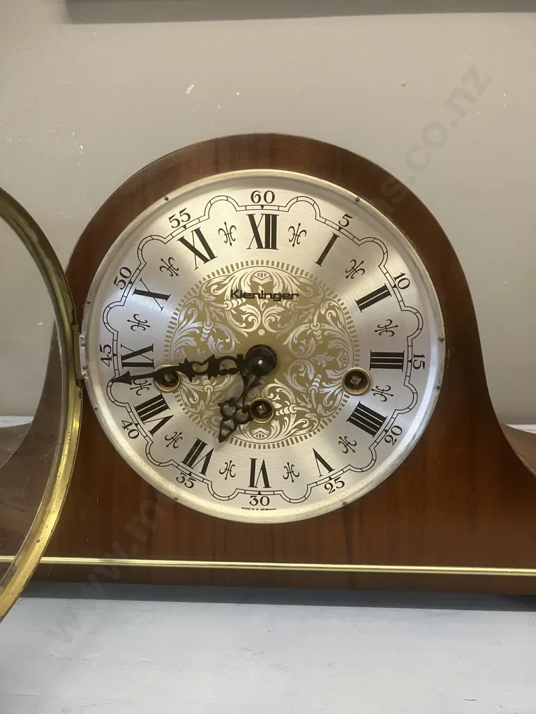 Vintage 1977 Kleninger Chiming Mantle Clock With Key, Hermle 340-020 Movement. 21 x (Hinge to front Glass needsRrepair) Image 1++
