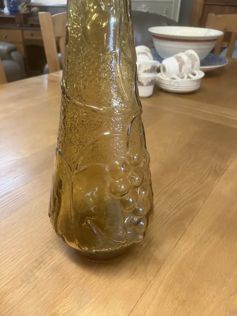 Vintage Amber Empoli 39cm Genie Bottle & Yellow Grape Patterned Empoli 40cm Genie Bottle Image 1++