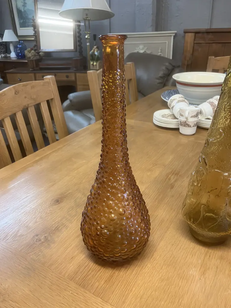 Vintage Amber Empoli 39cm Genie Bottle & Yellow Grape Patterned Empoli 40cm Genie Bottle Image 1++