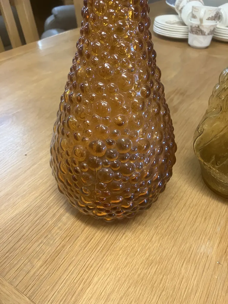 Vintage Amber Empoli 39cm Genie Bottle & Yellow Grape Patterned Empoli 40cm Genie Bottle Image 1++